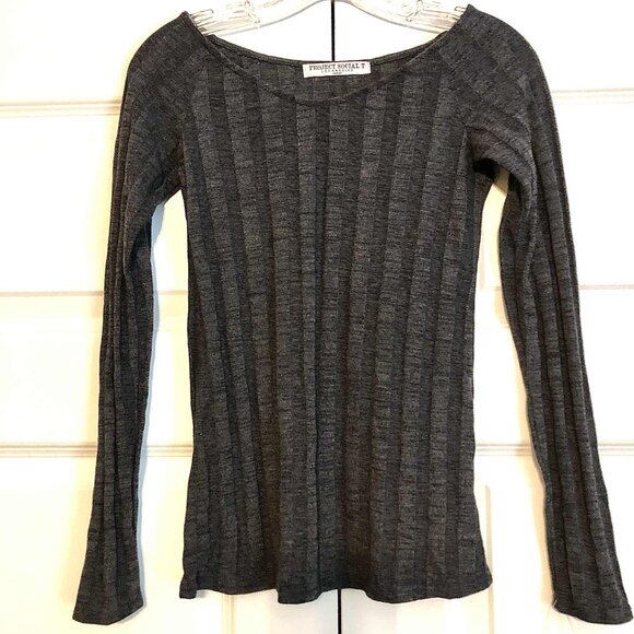 NWT PROJECT SOCIAL T Retrograde Long Sleeve Rib Tee Sweater Charcoal M - Picture 2 of 5